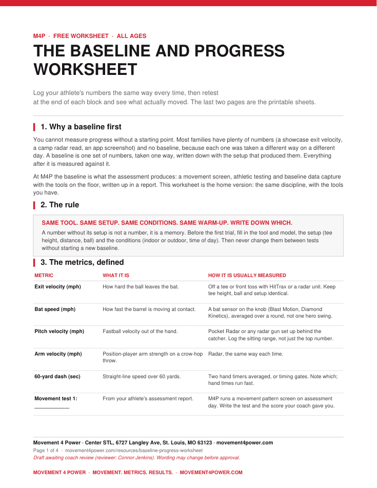 First page of The Baseline and Progress Worksheet